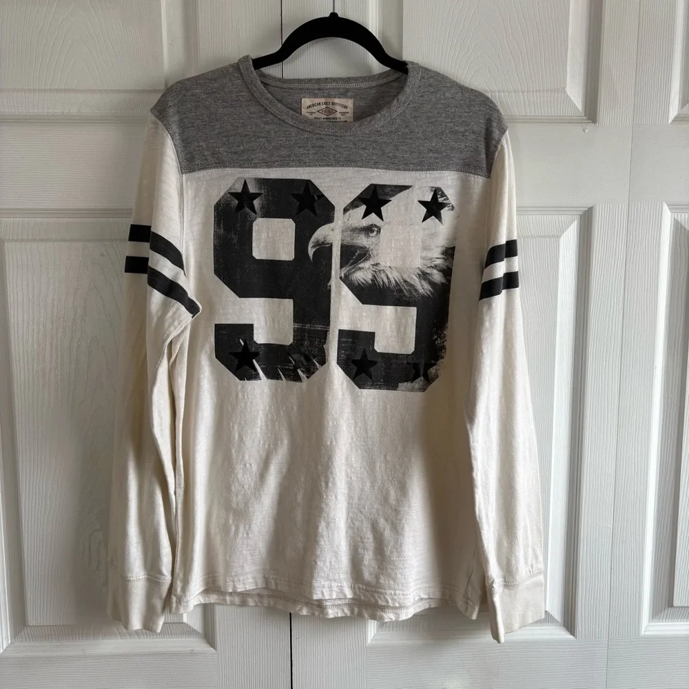 American Eagle OF Vintage Off-White Gray M Long Sleeve Pullover Y2K 99 Pinkman